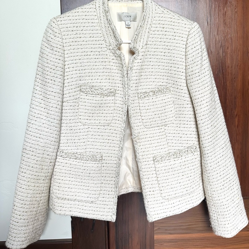 J.Crew Metallic Tweed Lady Jacket with Front Pockets in Cream 4